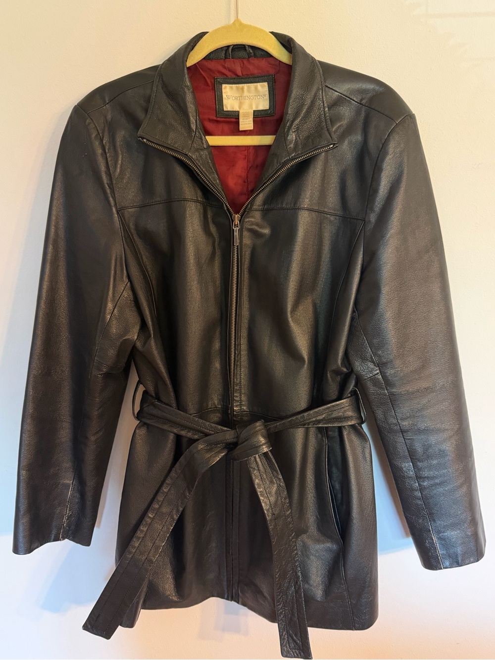 Vintage Black Leather Belted Jacket